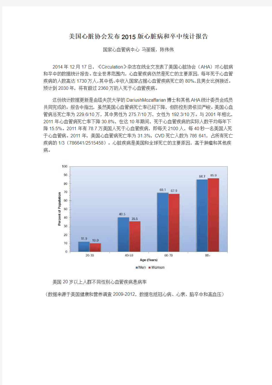 美国心脏协会发布2015版心脏病和卒中统计报告docx