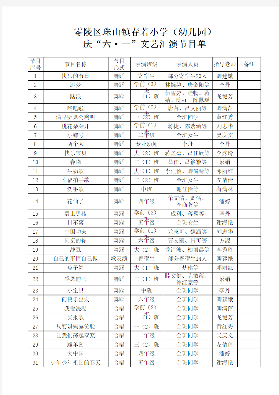 庆六一节目单