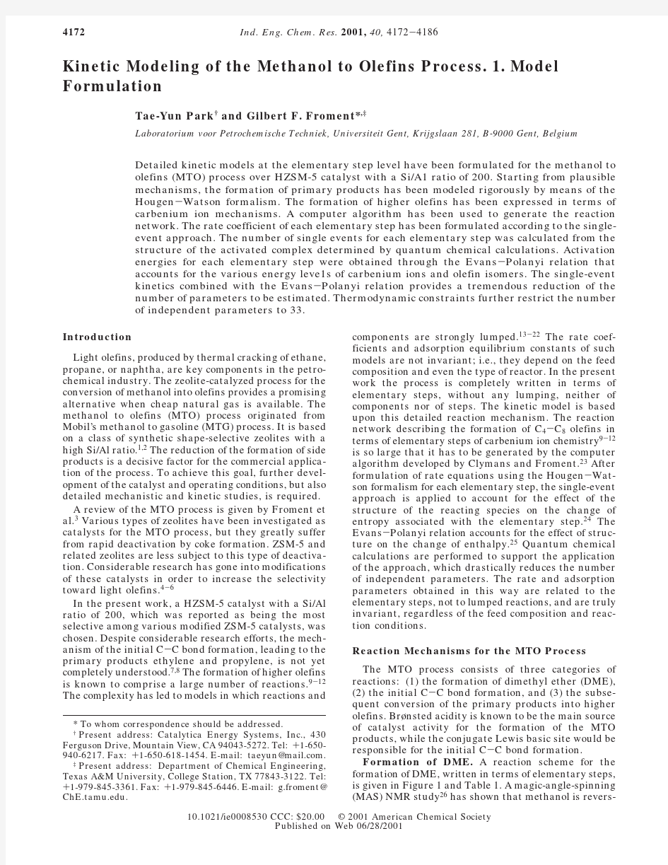 Kinetic Modeling of the Methanol to Olefins Process. 1. Model