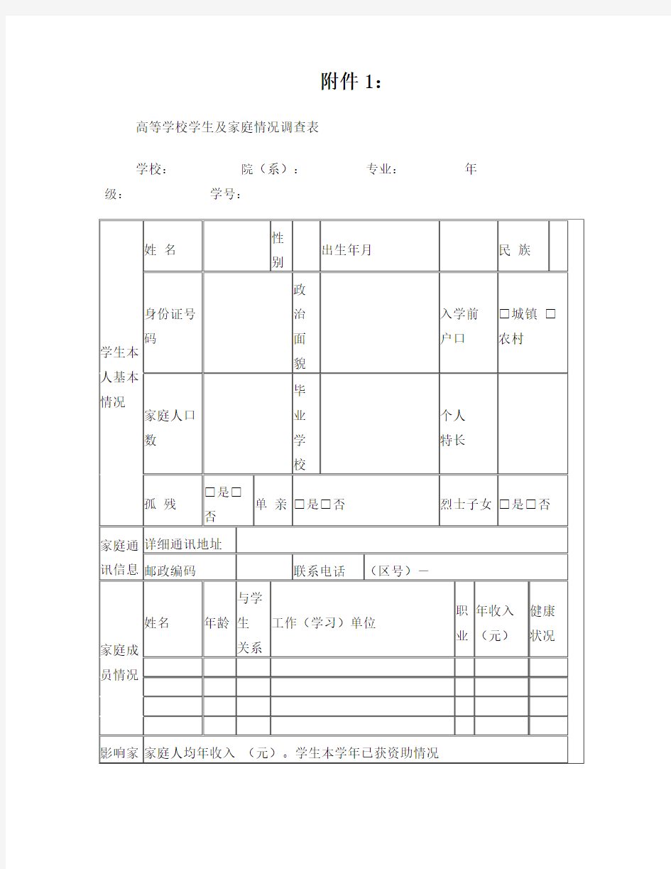 大学生贫困助学金申请表(全国通用标准版)