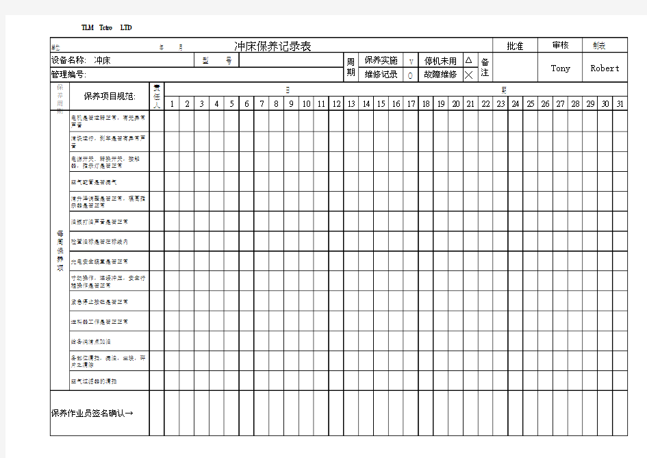 冲床保养记录表