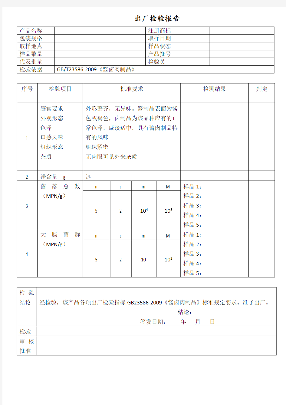 肉制品检验报告与原始记录