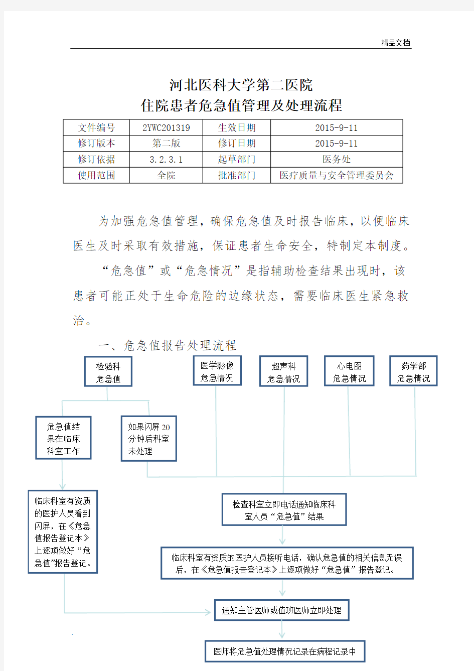 危急值管理及处理流程