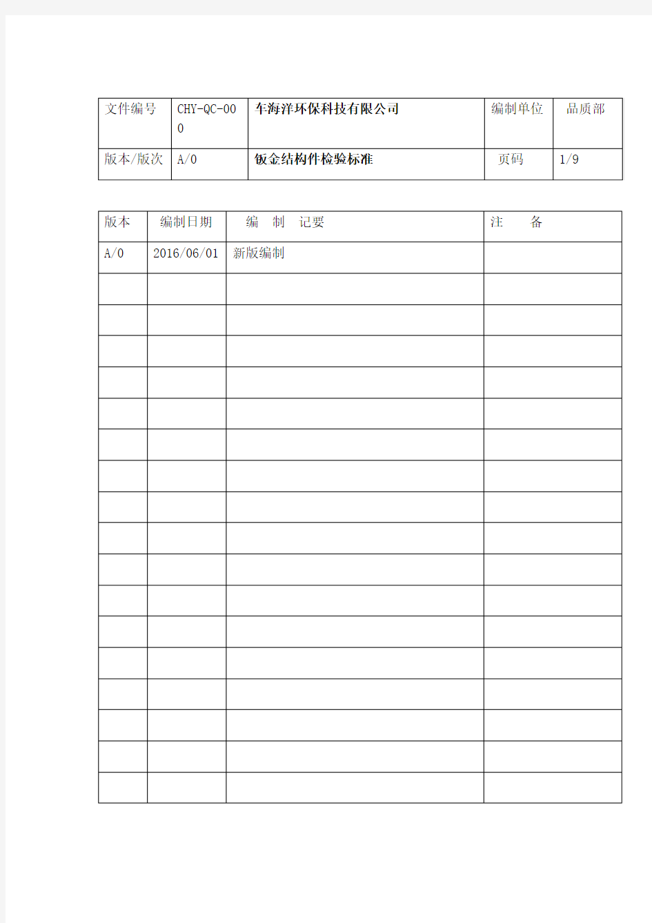 钣金加工件检验标准DOC