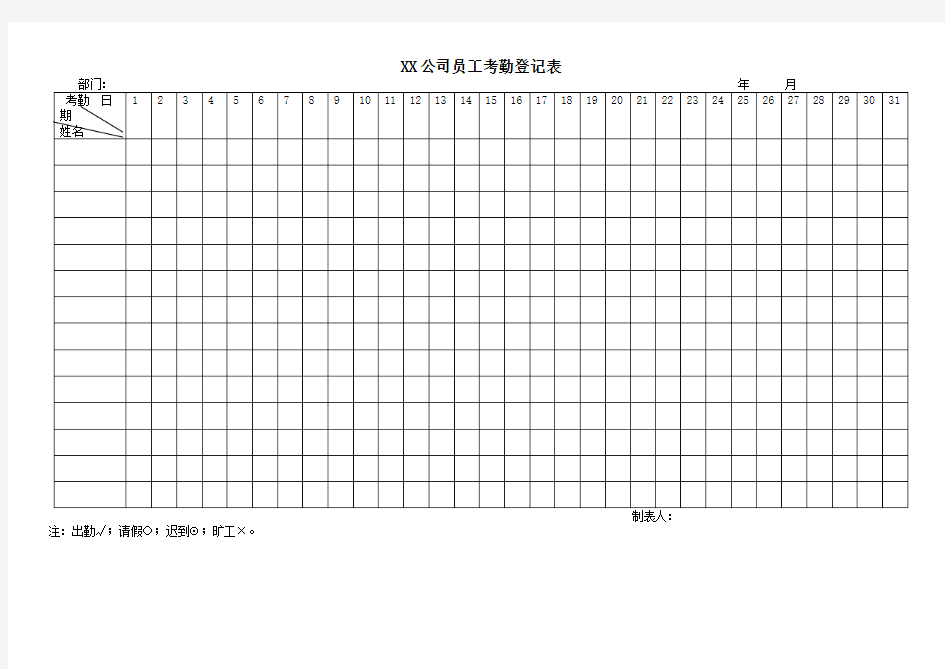 公司员工考勤表(14个表格模板)