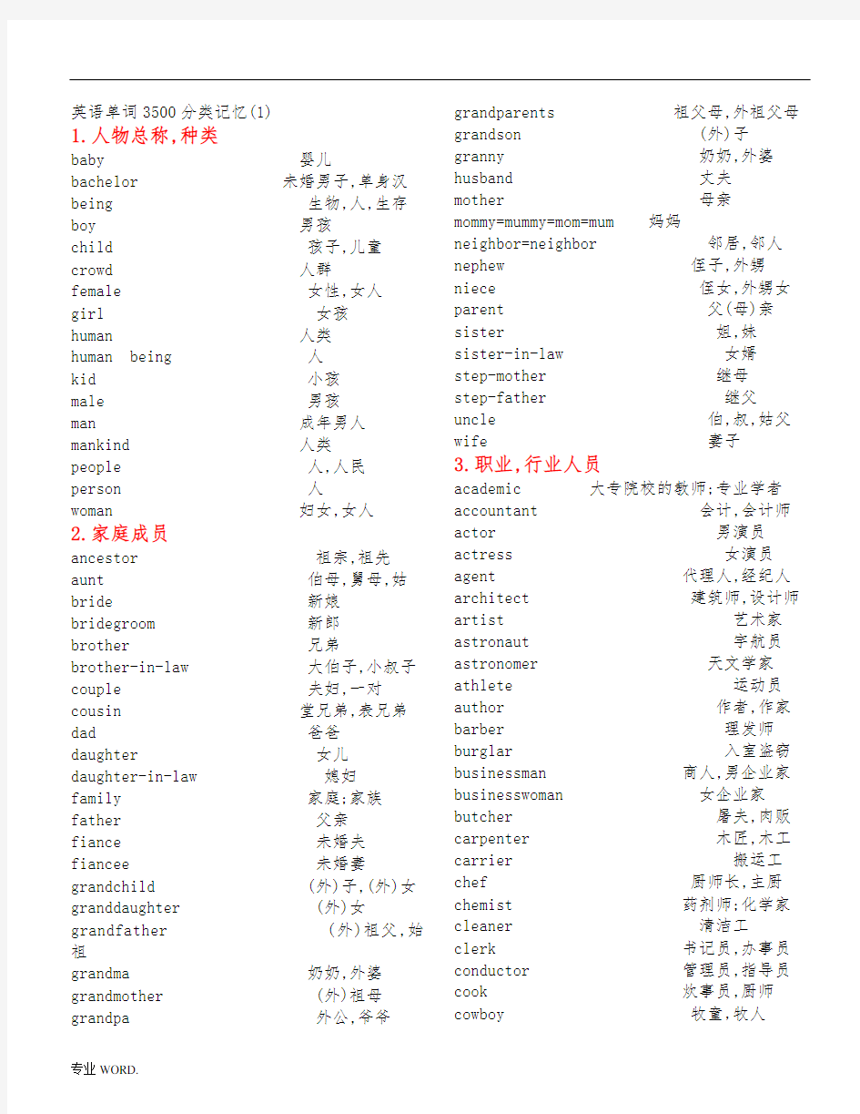 高考英语单词3500分类记忆