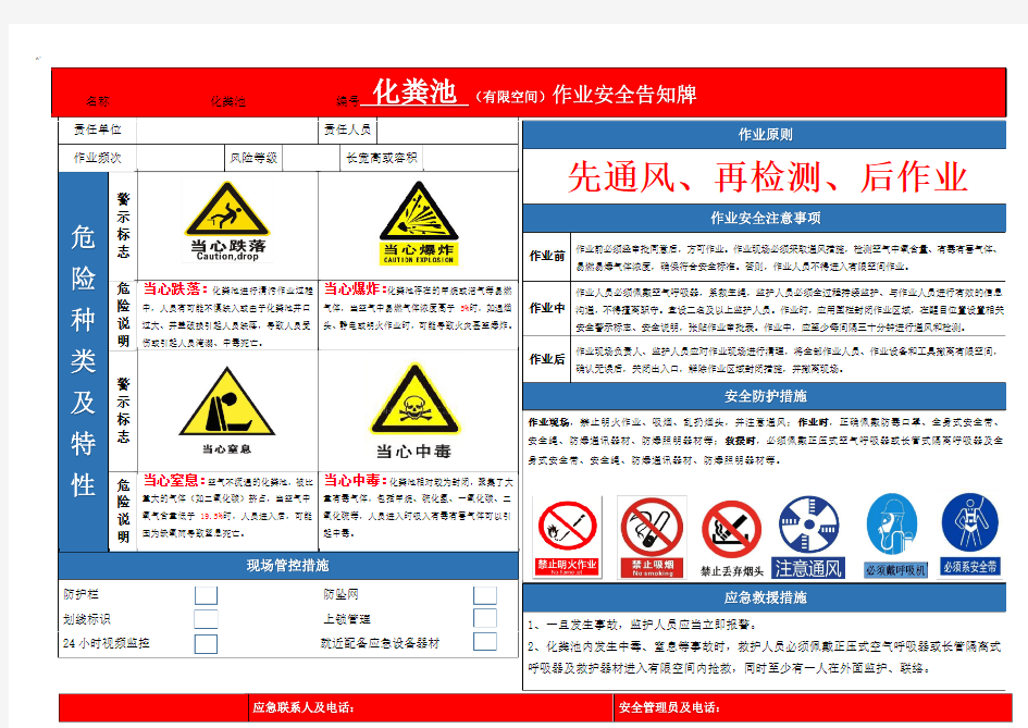 有限空间安全告知牌及警示标志