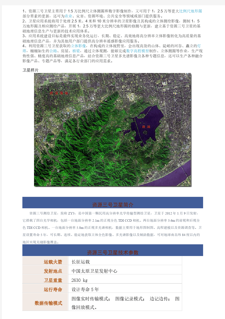 中国资源三号卫星影像数据介绍