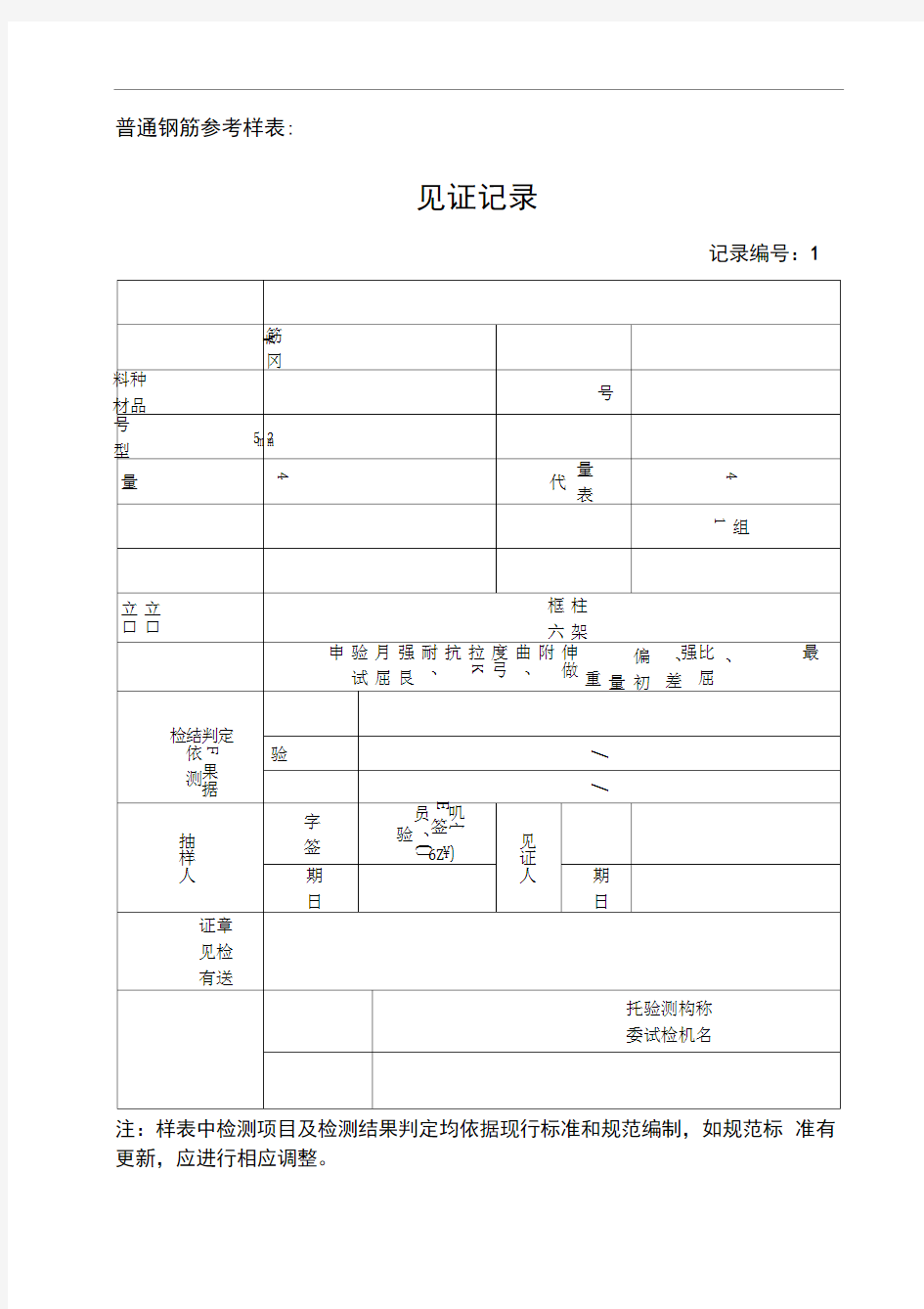 见证记录样表