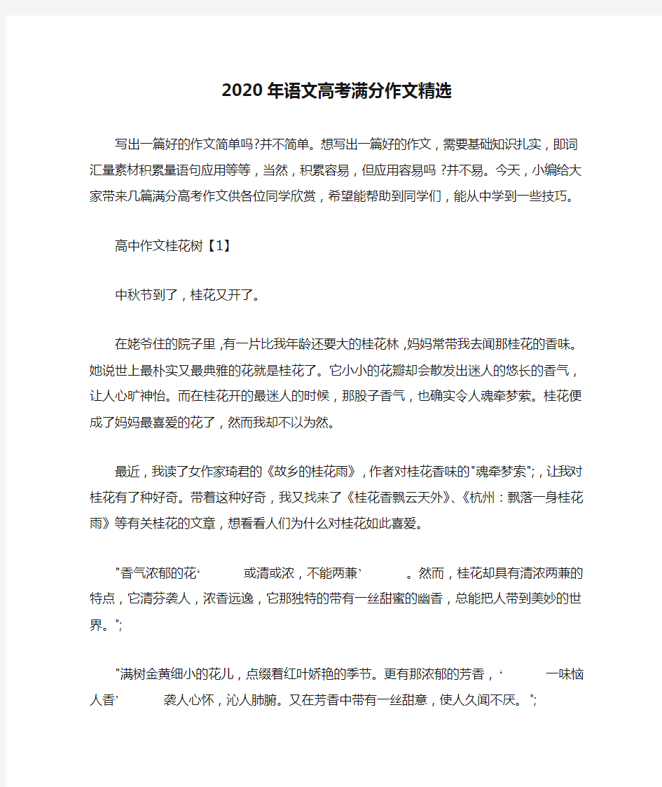 2020年语文高考满分作文精选