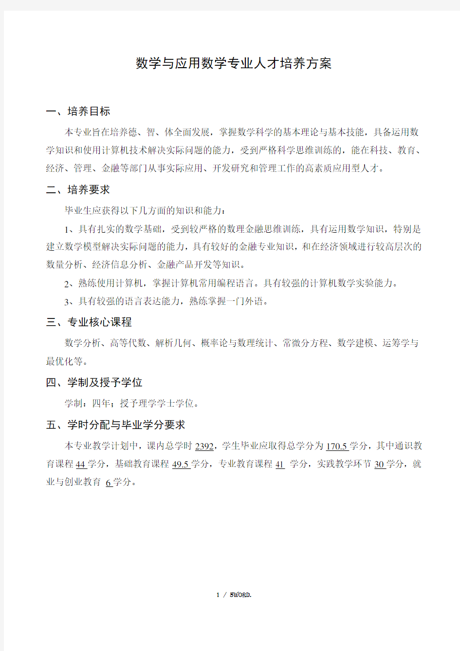 数学与应用数学专业人才培养方案.(优选)