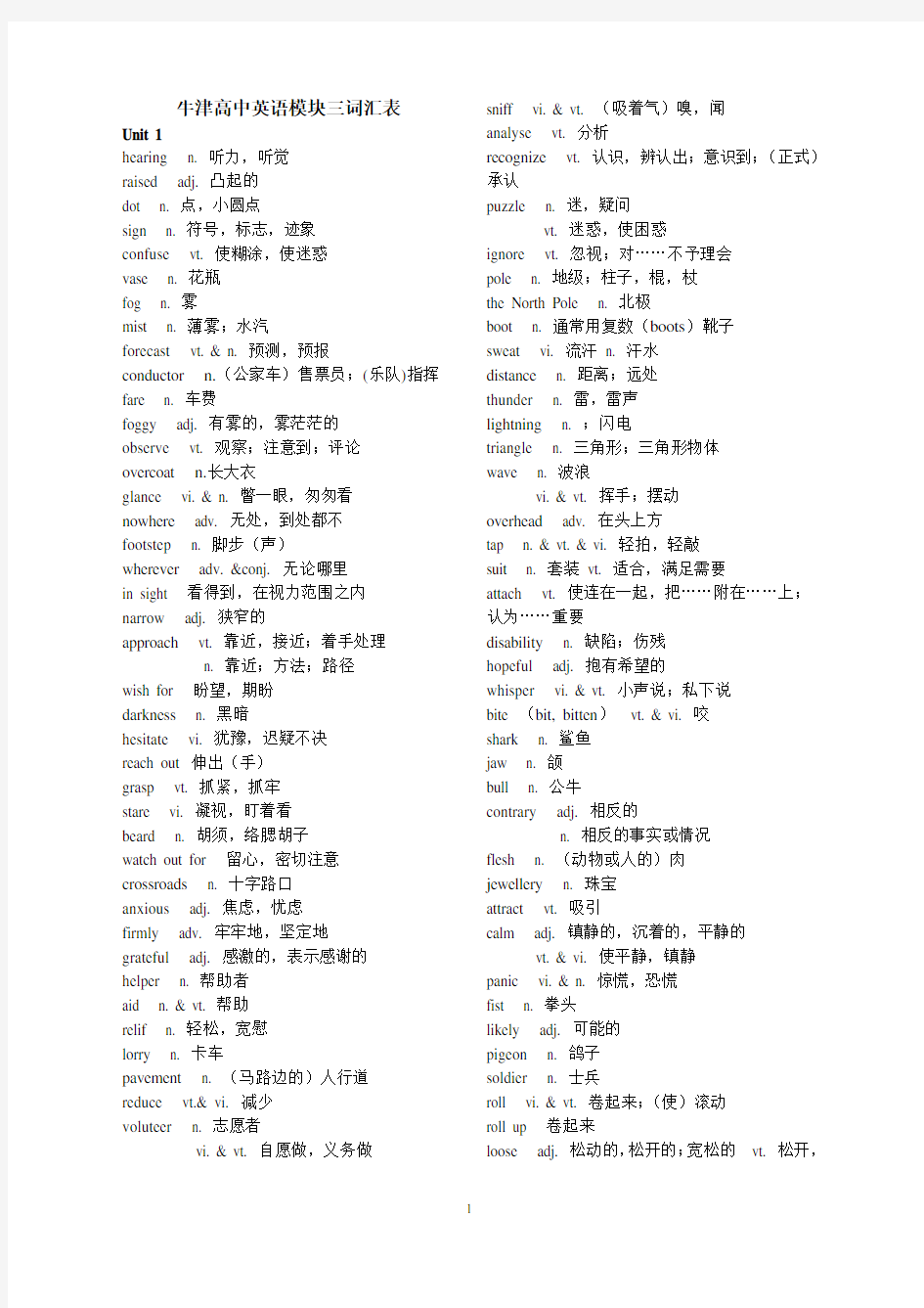 牛津高中英语单词模块三词汇表