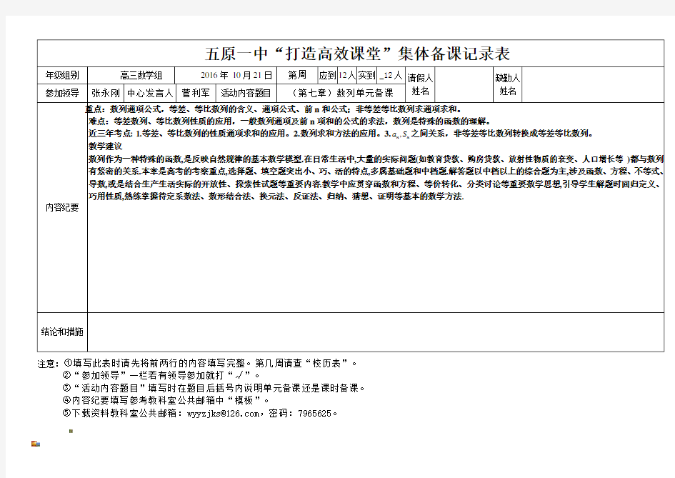 高三数学组备课组活动记录2016.10.21