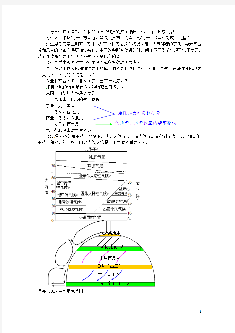 气压带和风带  说课稿  教案 教学设计