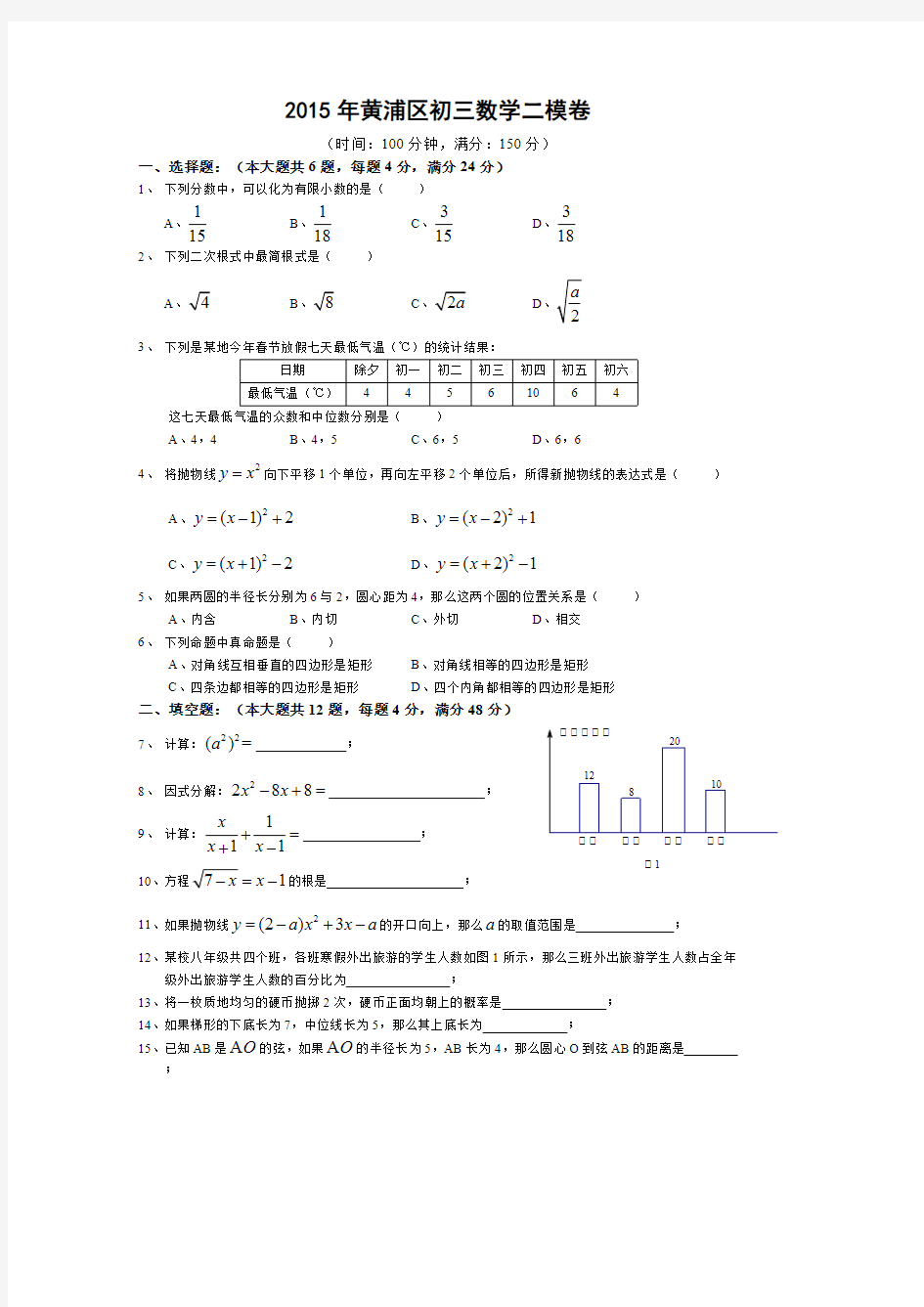 【VIP专享】2015年黄浦区数学二模卷及答案