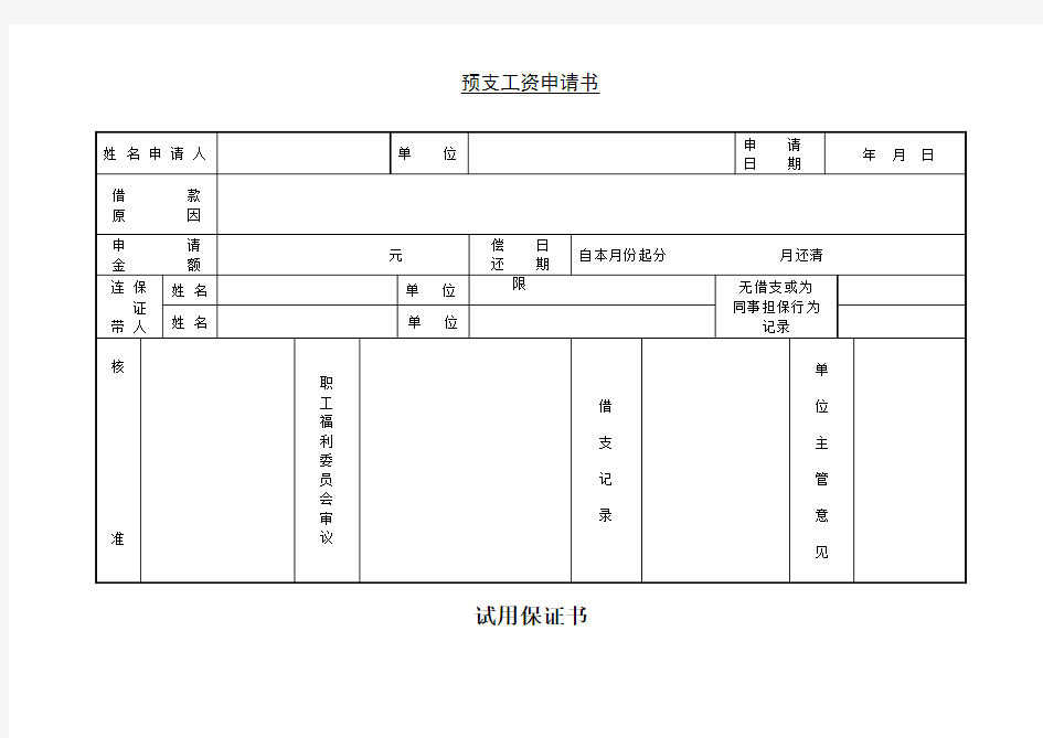 预支工资申请书样本