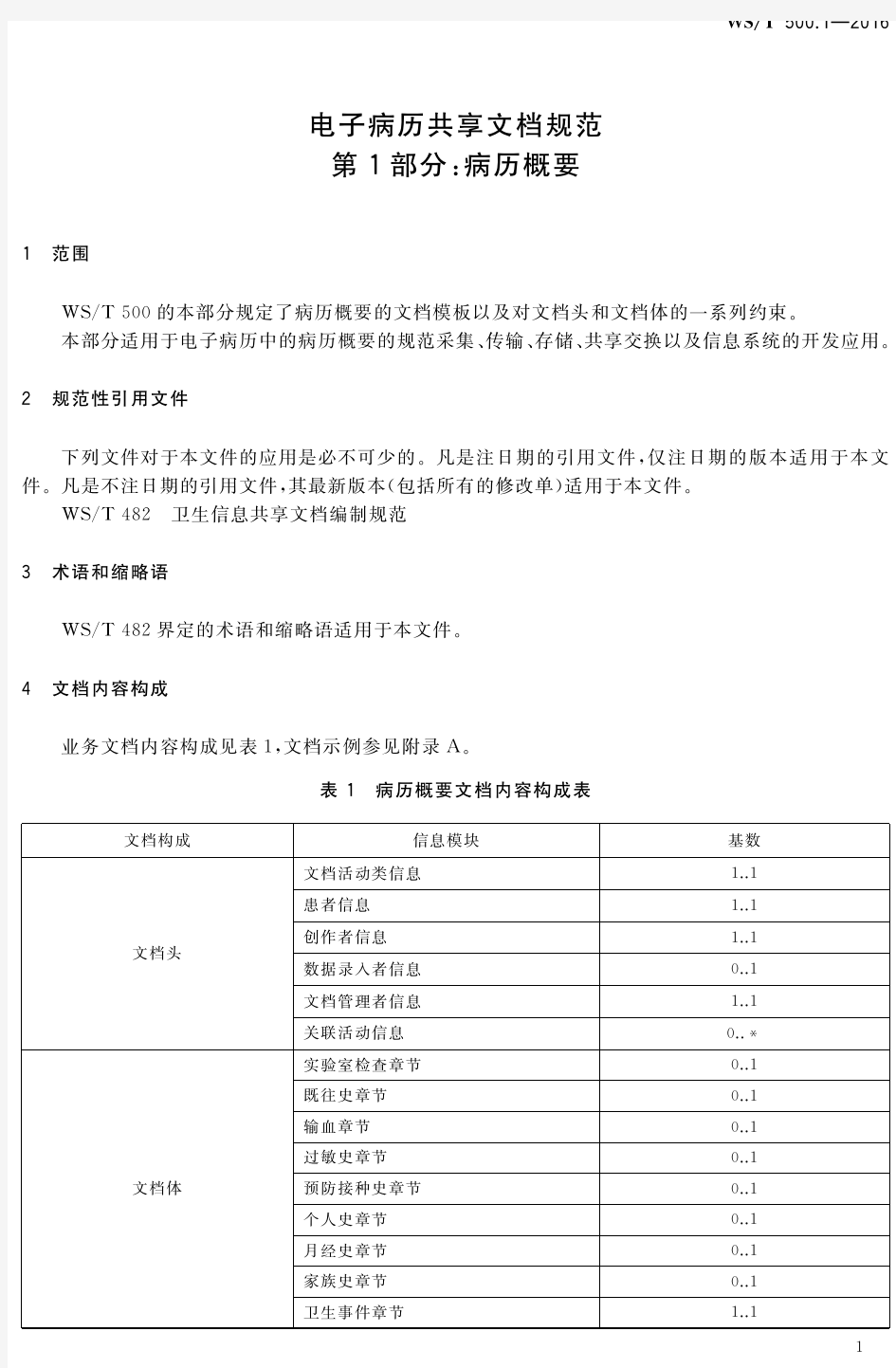 电子病历共享文档规范 第1部分：病历概要