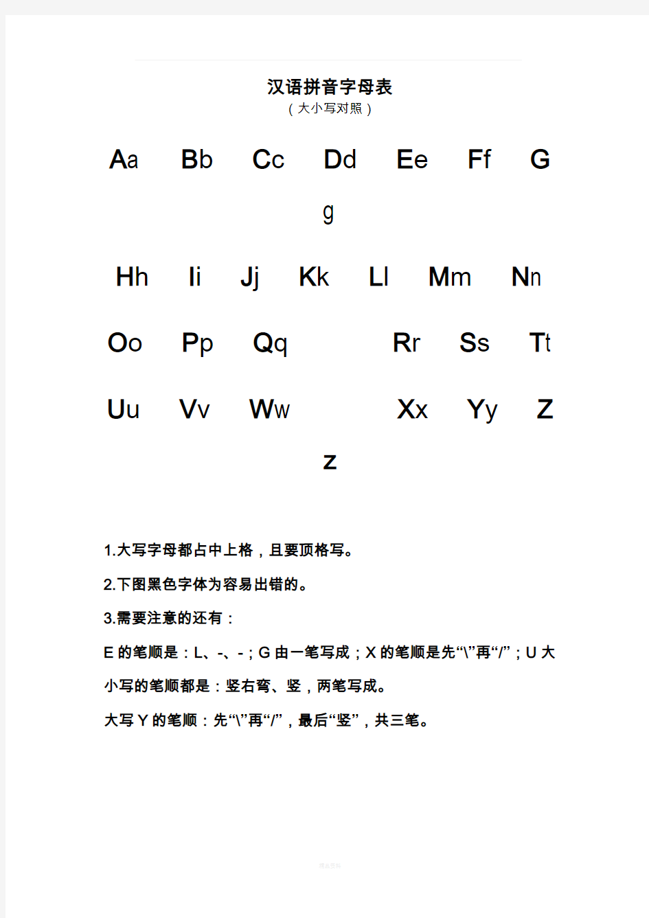 汉语拼音字母表大小写及发音