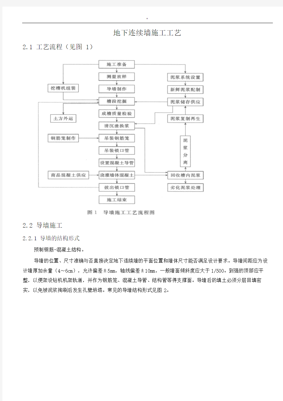 地下连续墙施工工艺标准规范标准