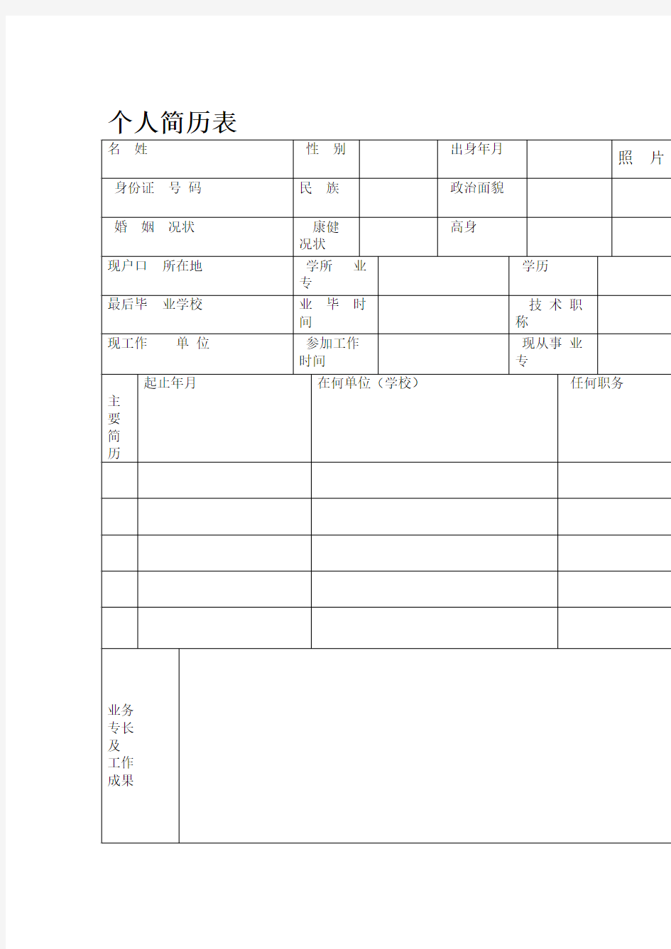 完整的个人简历表格样本
