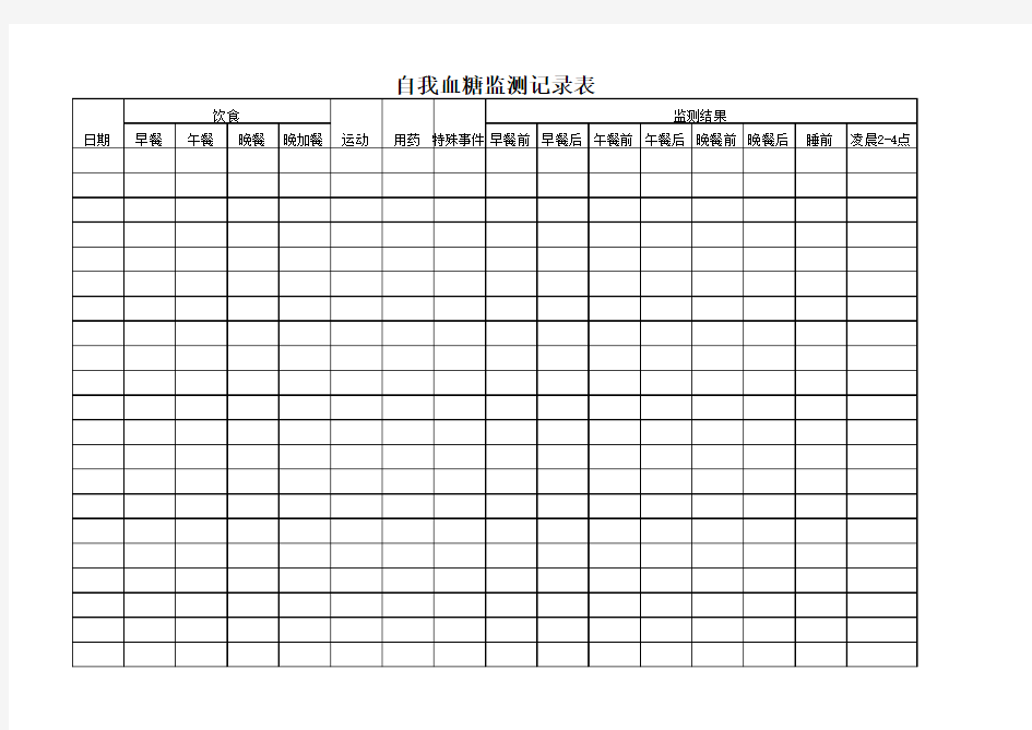 自我血糖监测记录表