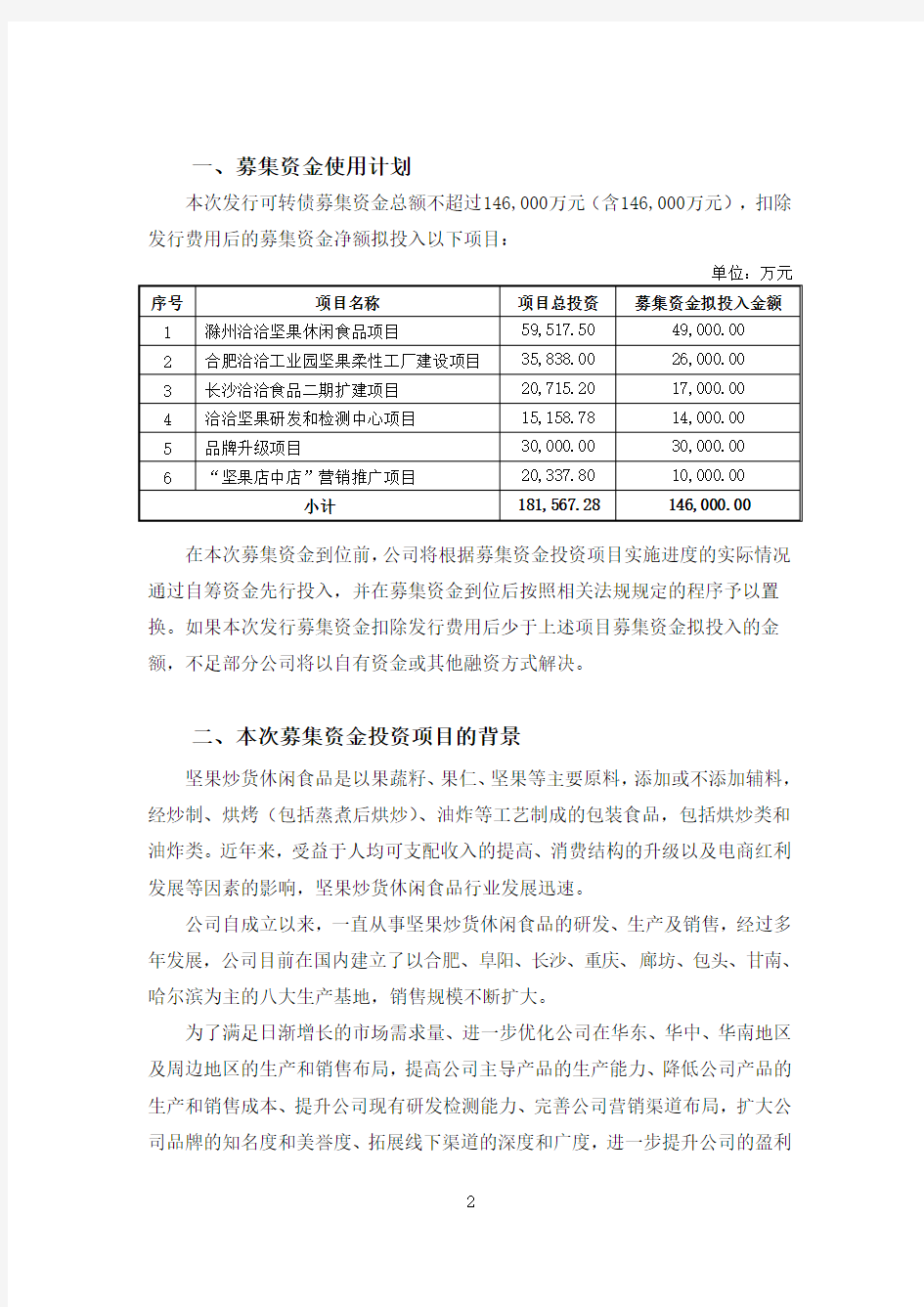 洽洽食品：公开发行可转换公司债券募集资金项目可行性分析报告