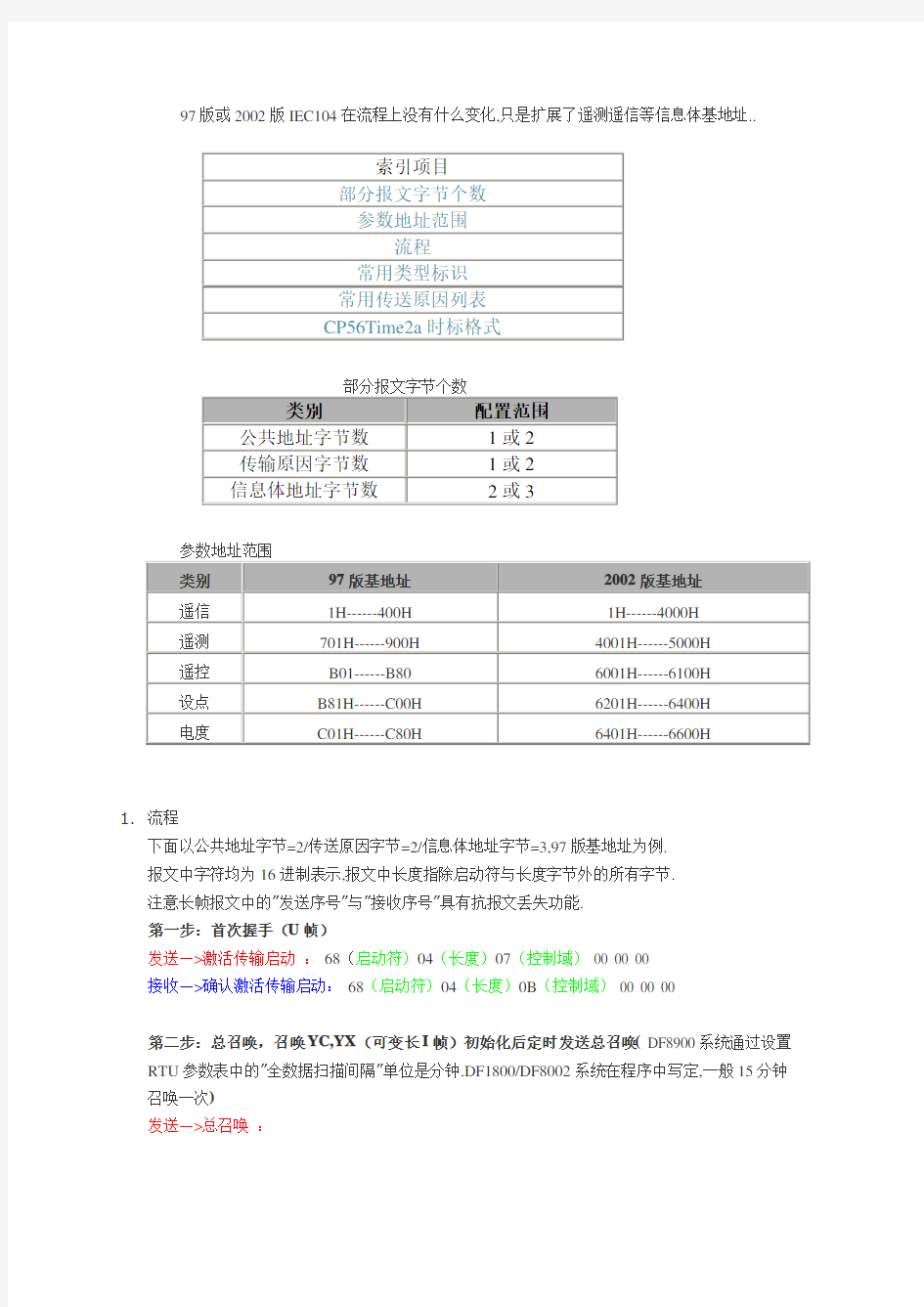 IEC104报文流程(有常用类型标识解释)