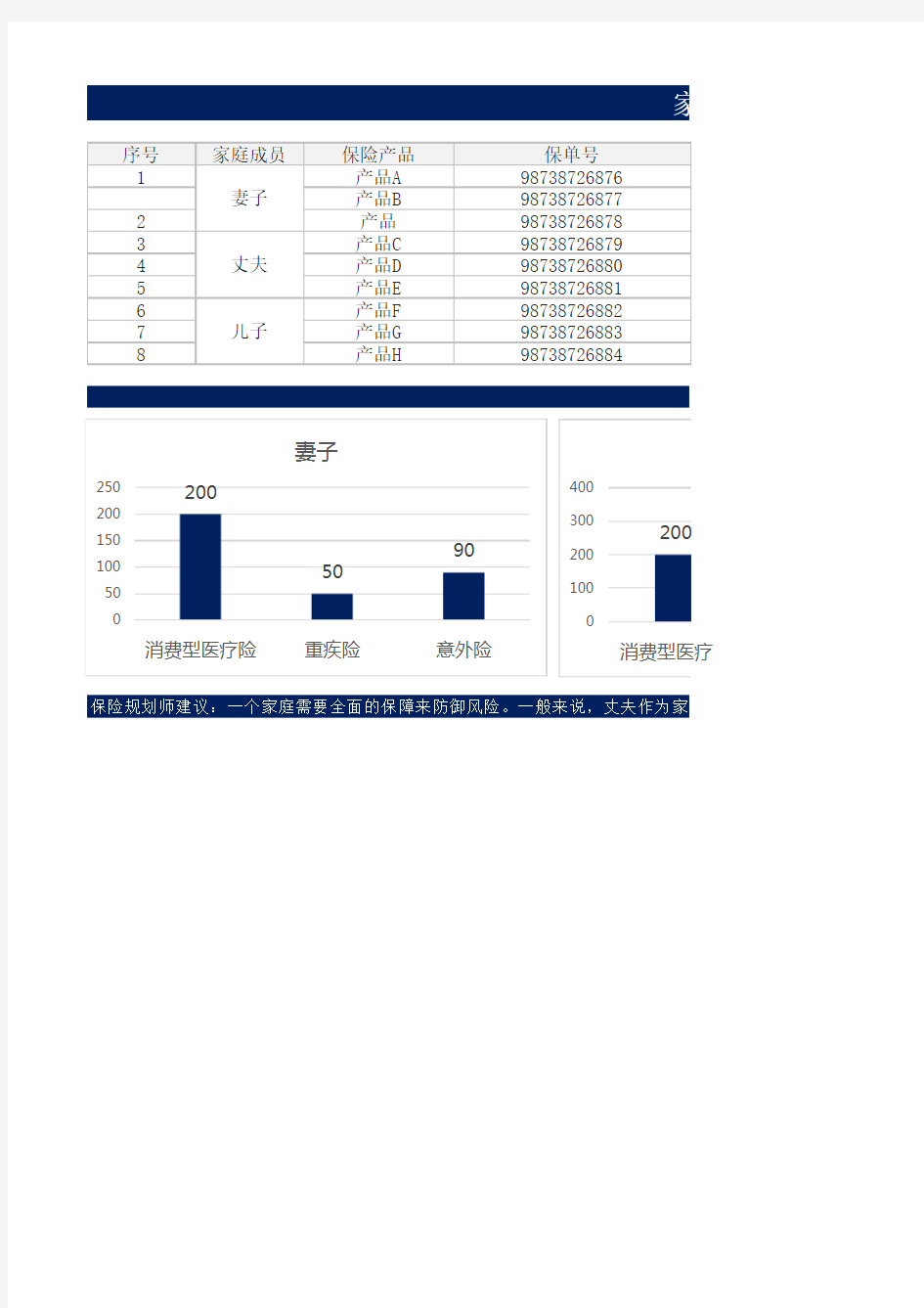 家庭保险配置分析表Excel模板