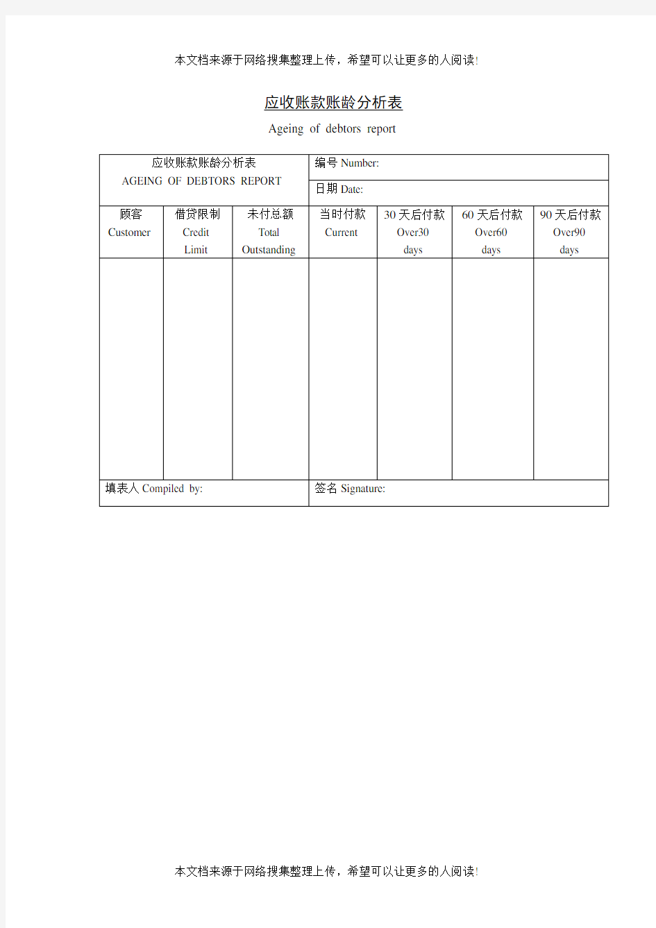 应收账款账龄分析表格式