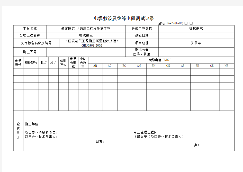 电缆敷设及绝缘电阻测试记录z