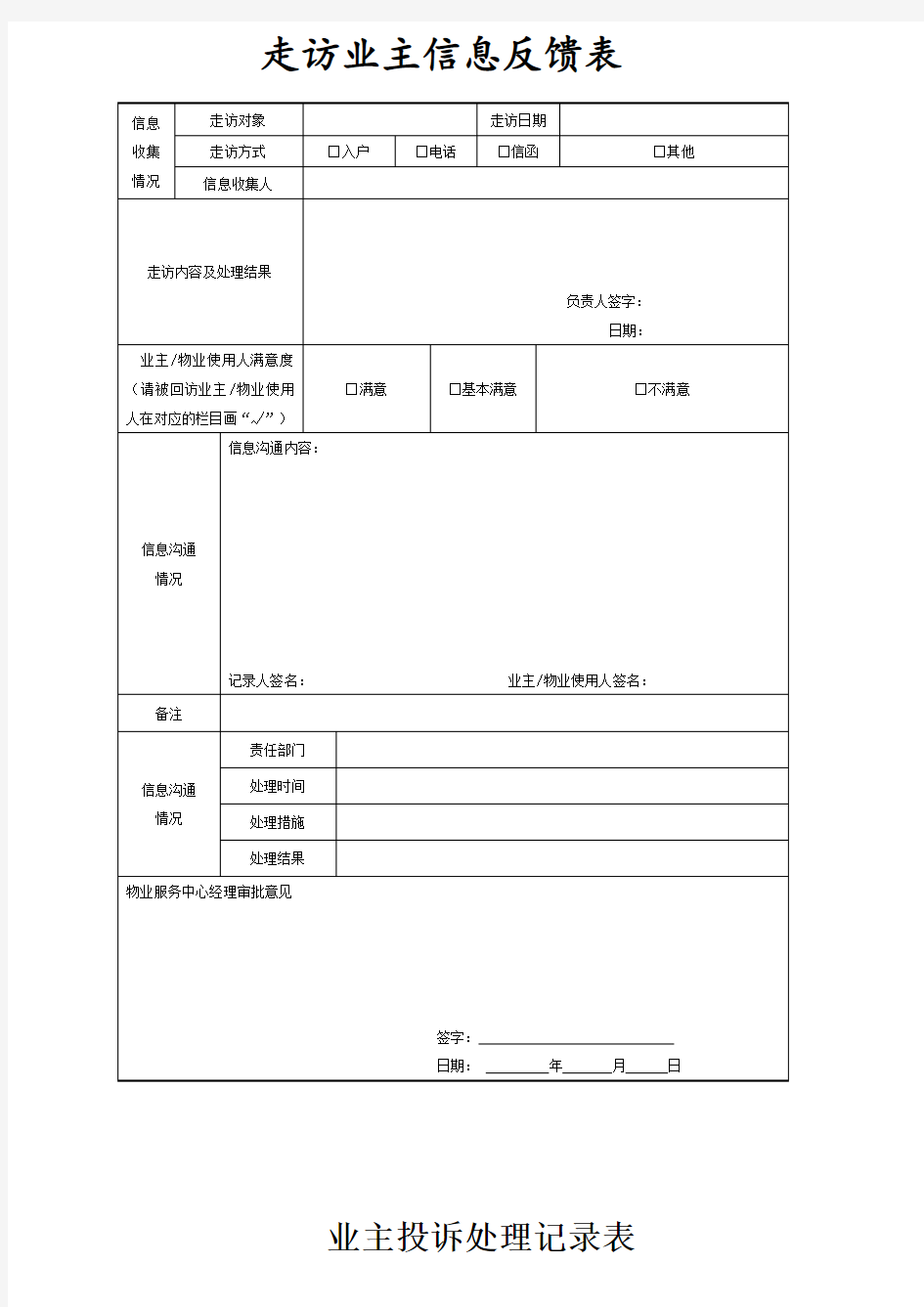 物业管理前台工作表格大全