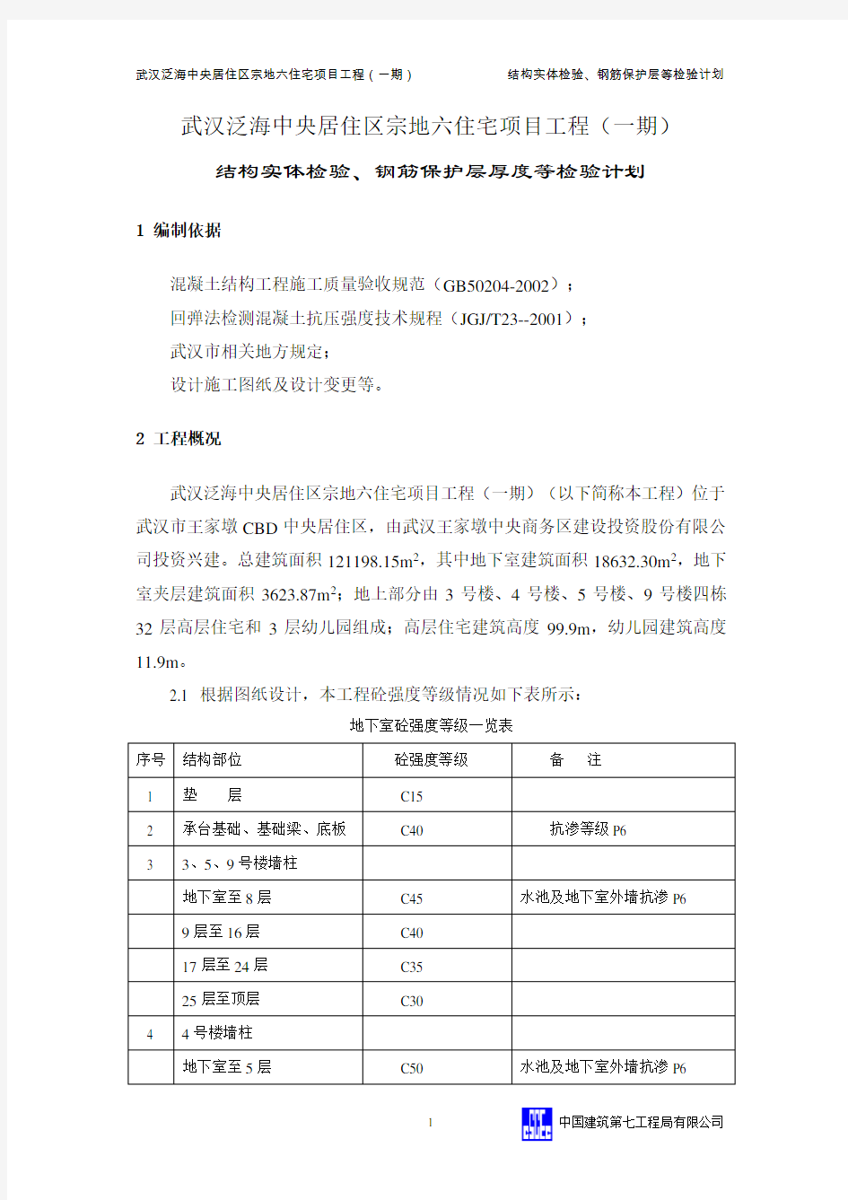 结构实体检验、钢筋保护层检测计划