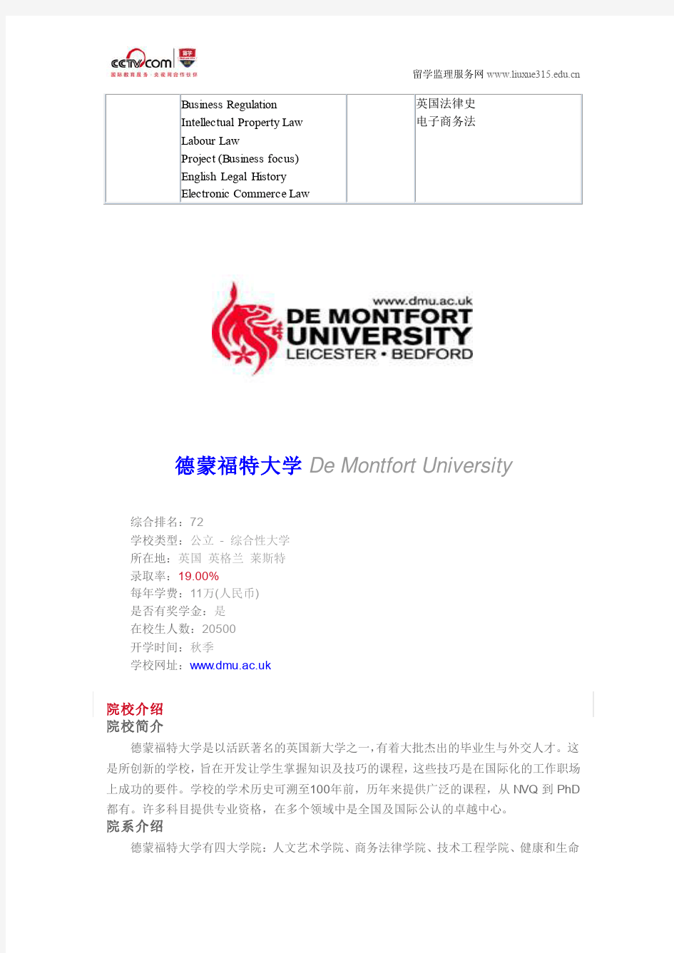 德蒙福特大学商法本科