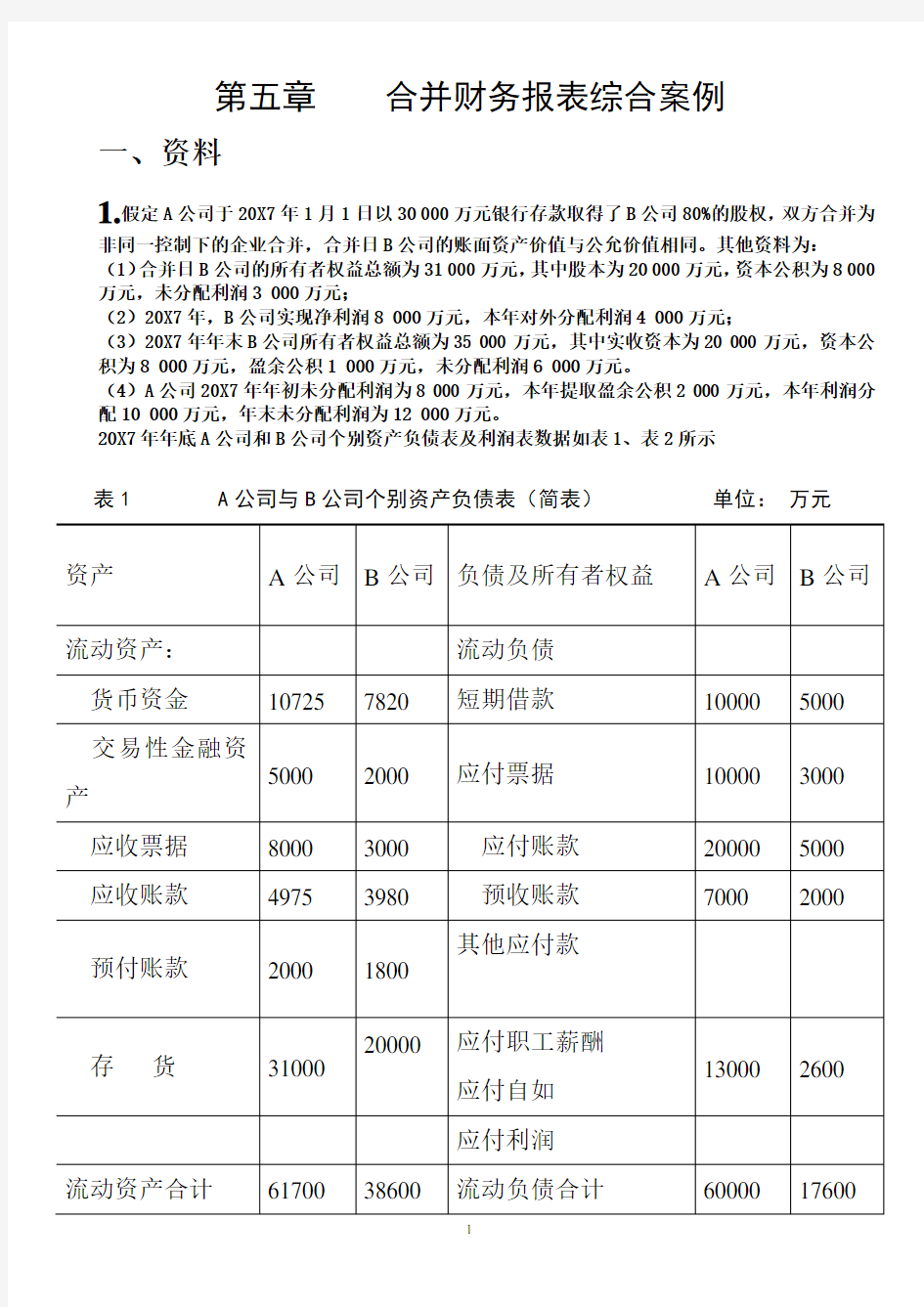 合并财务报表案例