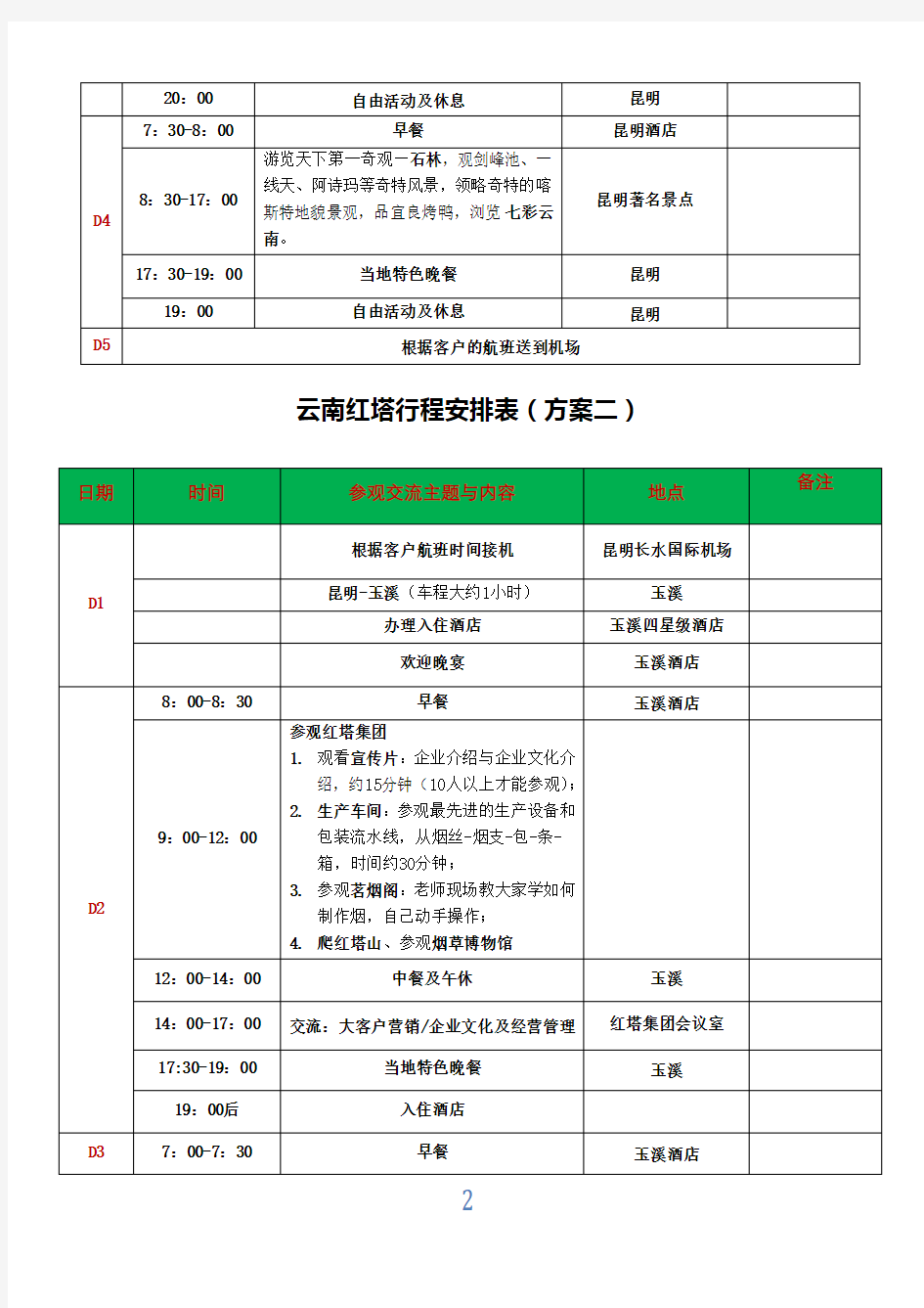 商务考察行程安排表