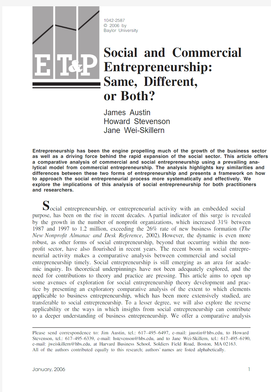 [1]Social and Commercial Entrepreneurship--Same, Different, or Both