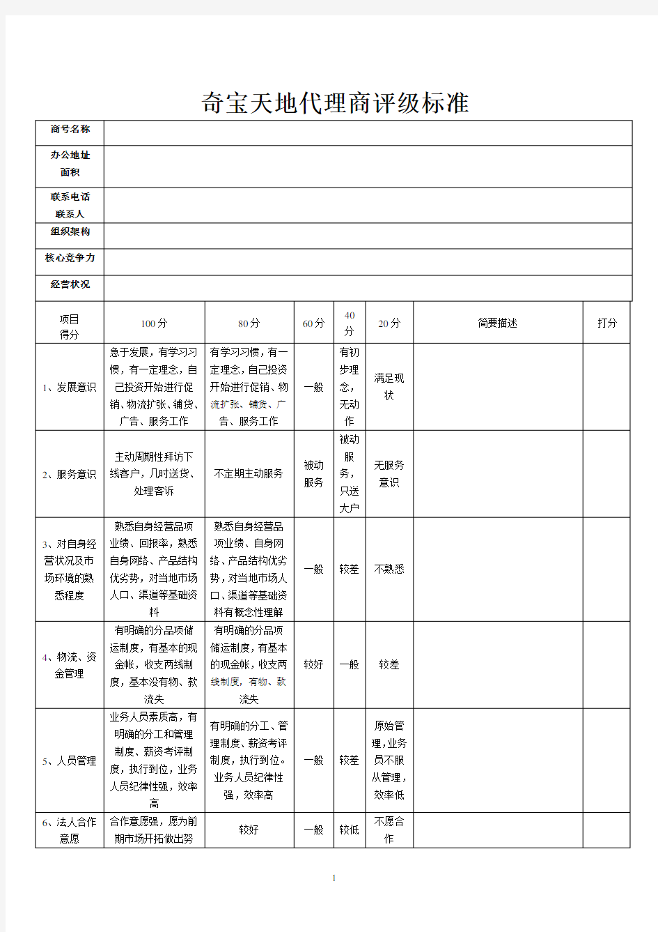 代理商评估表