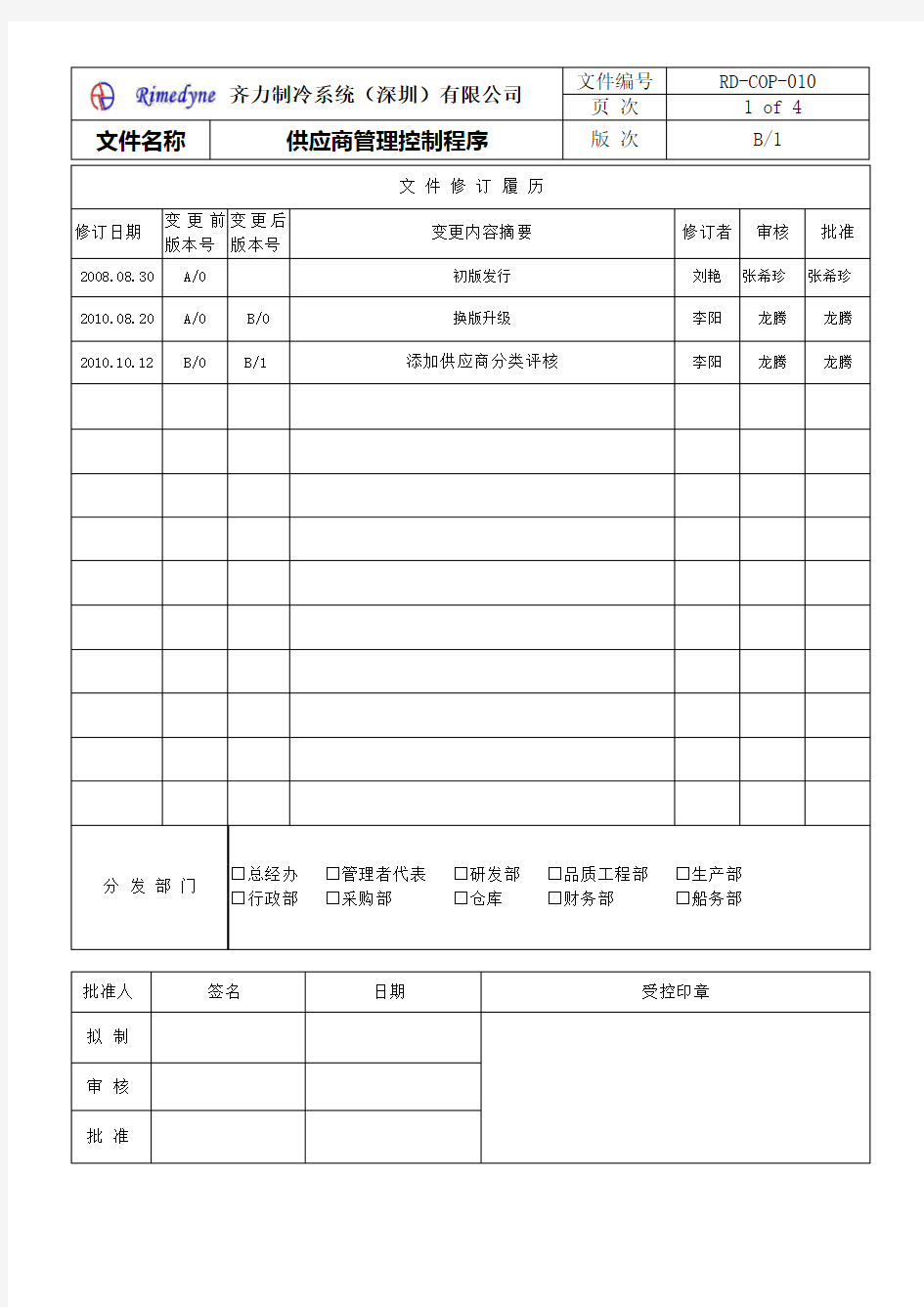 供应商管理控制程序