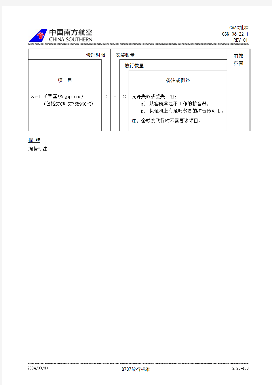 飞机维修手册 MEL2-25