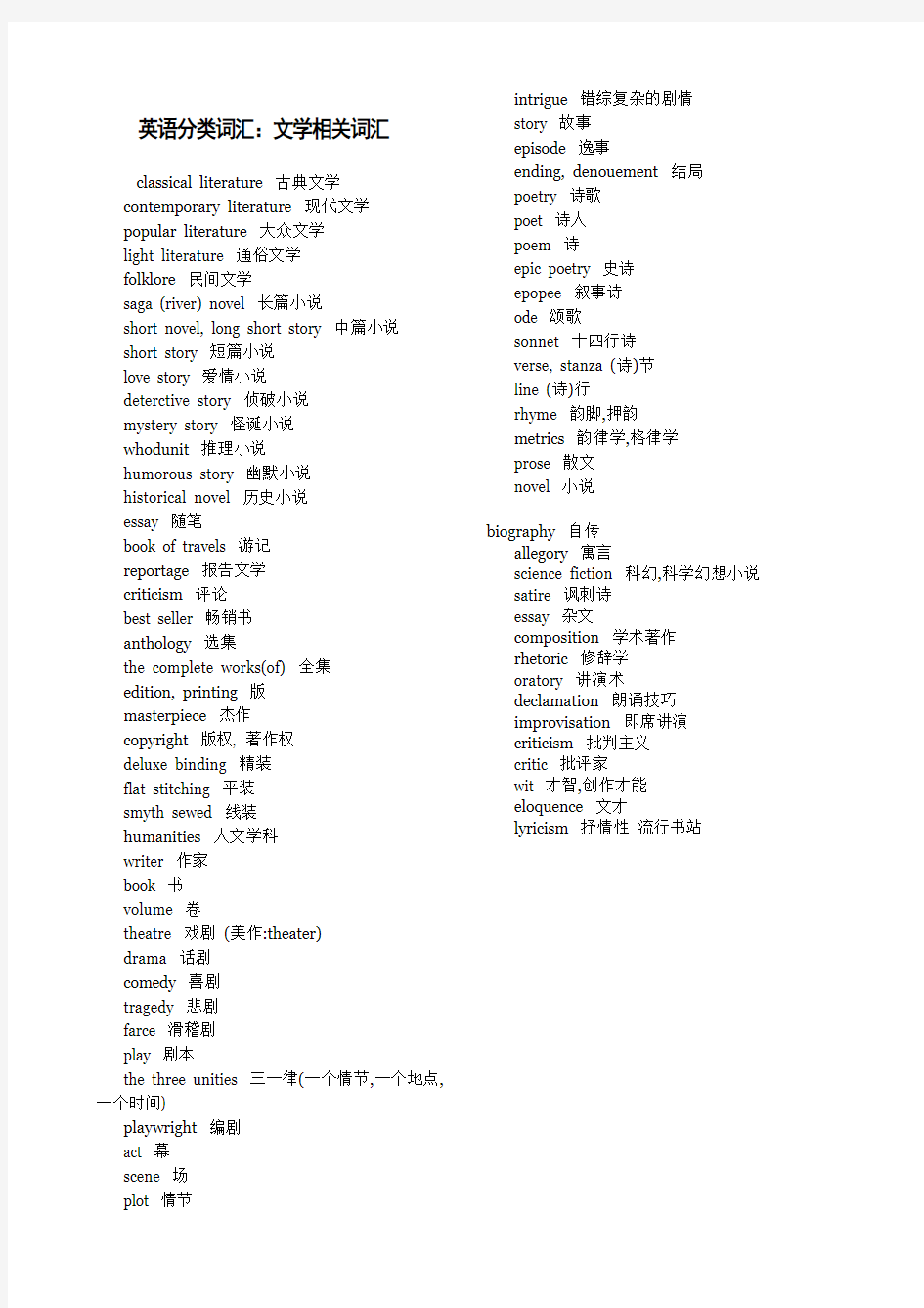 哲学科学文学相关英语词汇