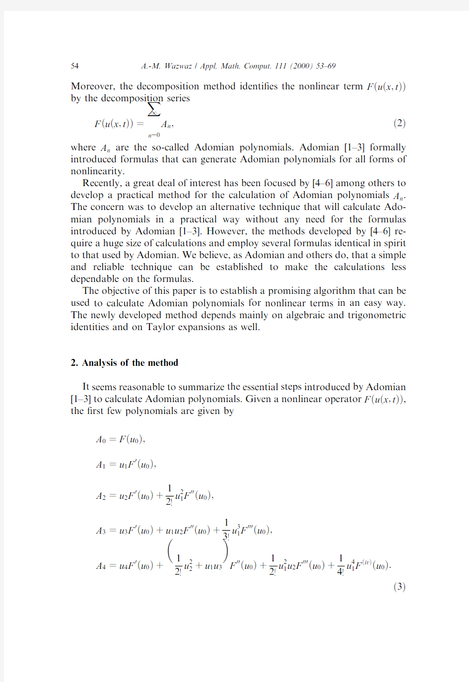 A new algorithm for calculating adomian