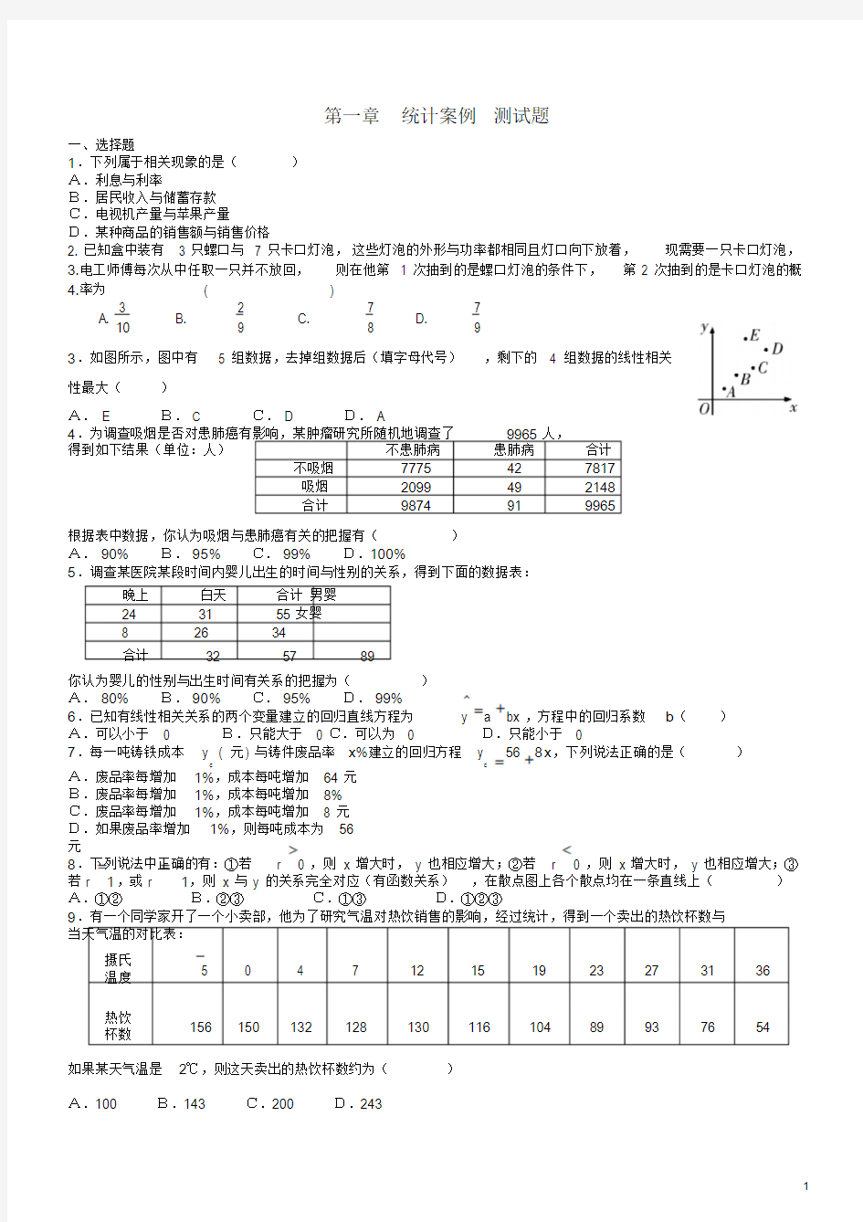 统计案例测试题与答案