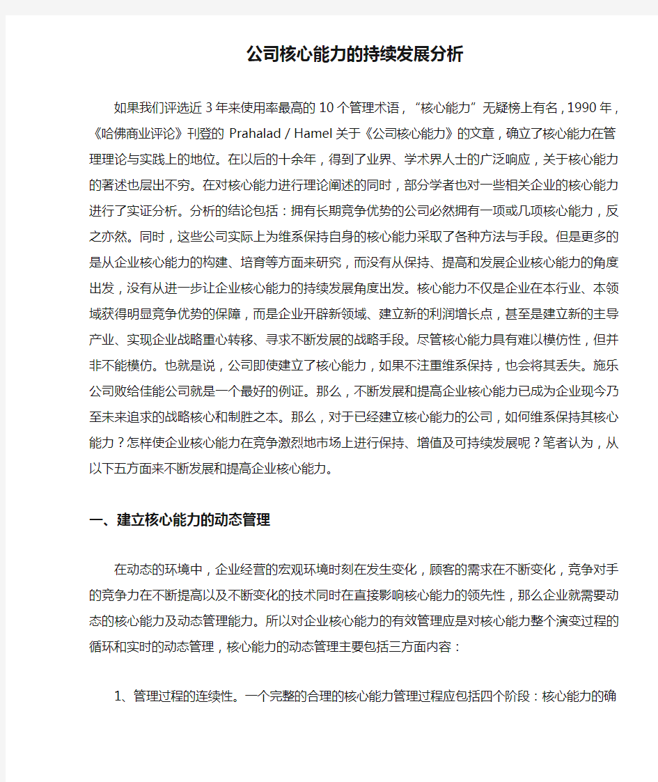 公司核心能力的持续发展分析