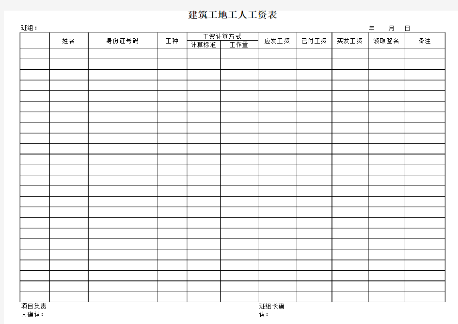 建筑工地工人工资表 - -免费下载