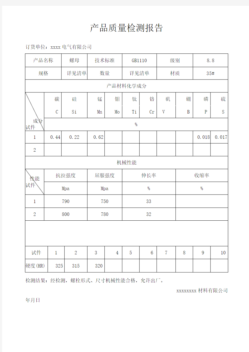 产品质量检测报告