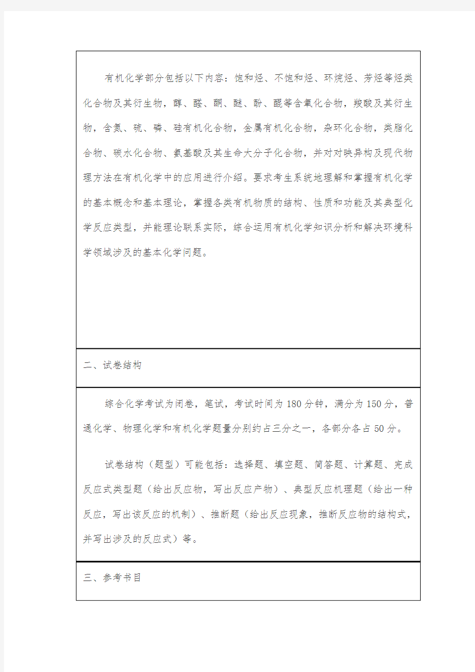 复旦大学2019年全国硕士研究生招生考试889综合化学考试大纲