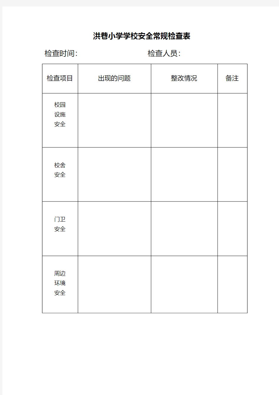 学校安全常规检查记录表