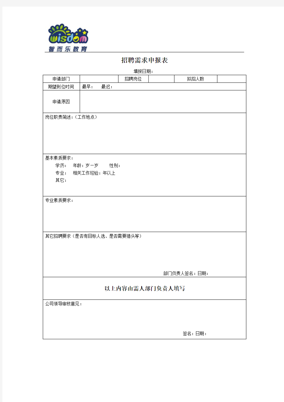 智而乐教育招聘需求表