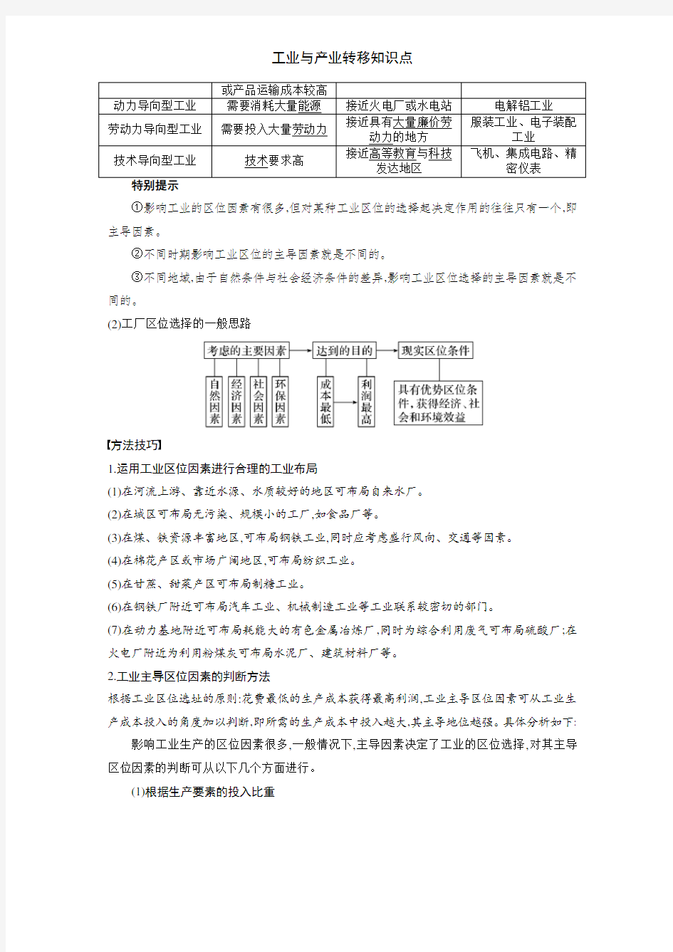 工业与产业转移知识点