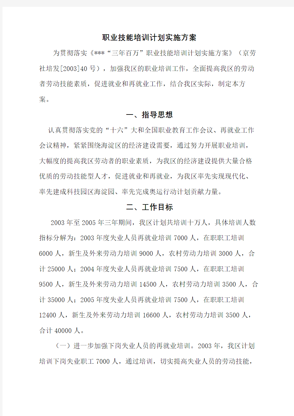 职业技能培训计划实施方案